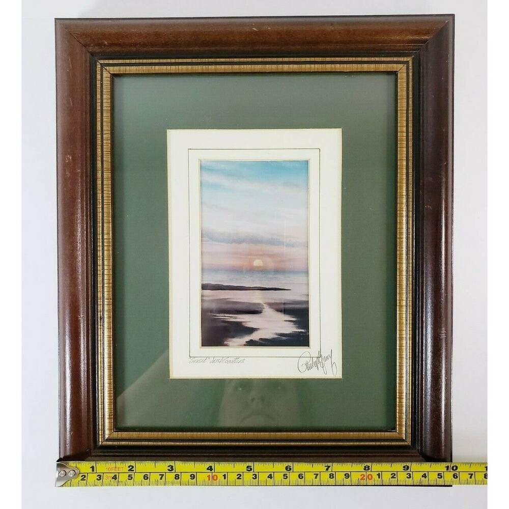 Sunset Irish Coastline Framed Picture Signed by Philip Gray Dark Wood Frame - Picture 12 of 12